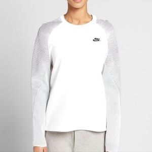 Nike Tech Knit Ribbed Sleeve Crewneck Pullover White Black Zip Hem Sweatshirt